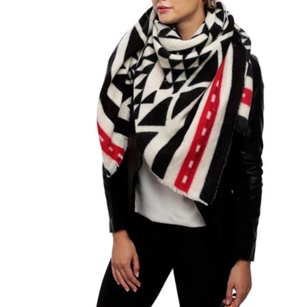 Black Red and Ivory Aztec Style Blanket Scarf